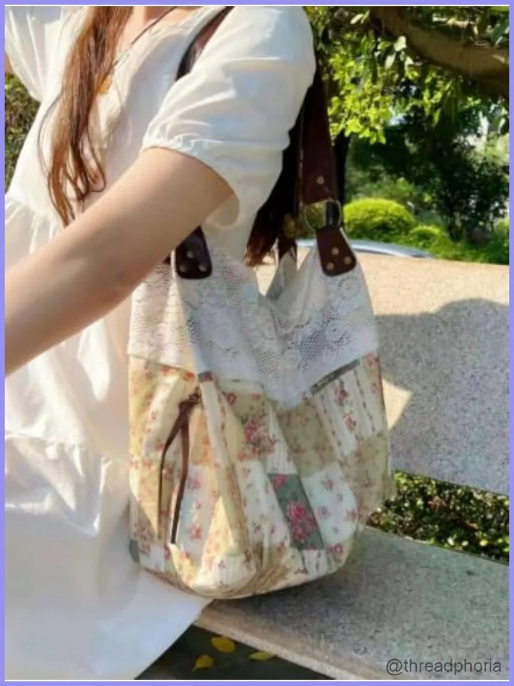 Polka Dot Lace Hobo Tote Bag Women Slouchy Shoulder Purse Floral Vintage